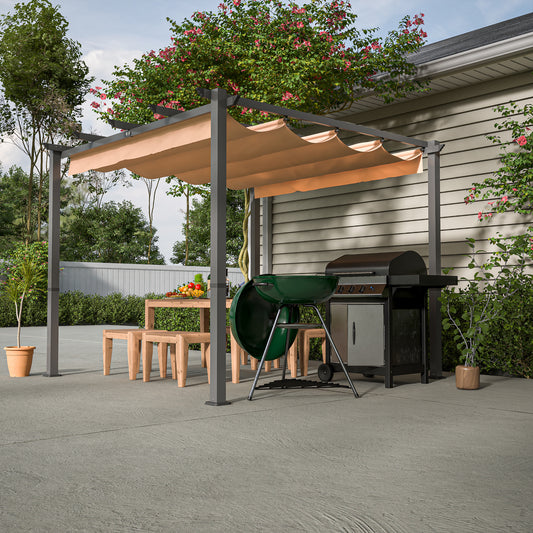 10' x 10' Aluminum Patio Pergola with Retractable Pergola Canopy, Backyard Shade Shelter for Porch, Outdoor Party, Garden, Grill Gazebo, Khaki