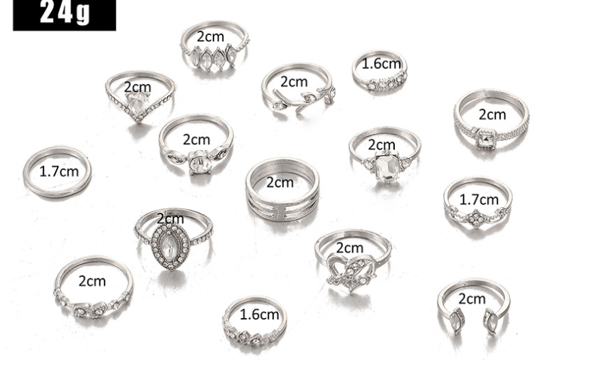 15 Piece Halo Pave Ring Set With Austrian Crystals 18K White Gold Plated Ring